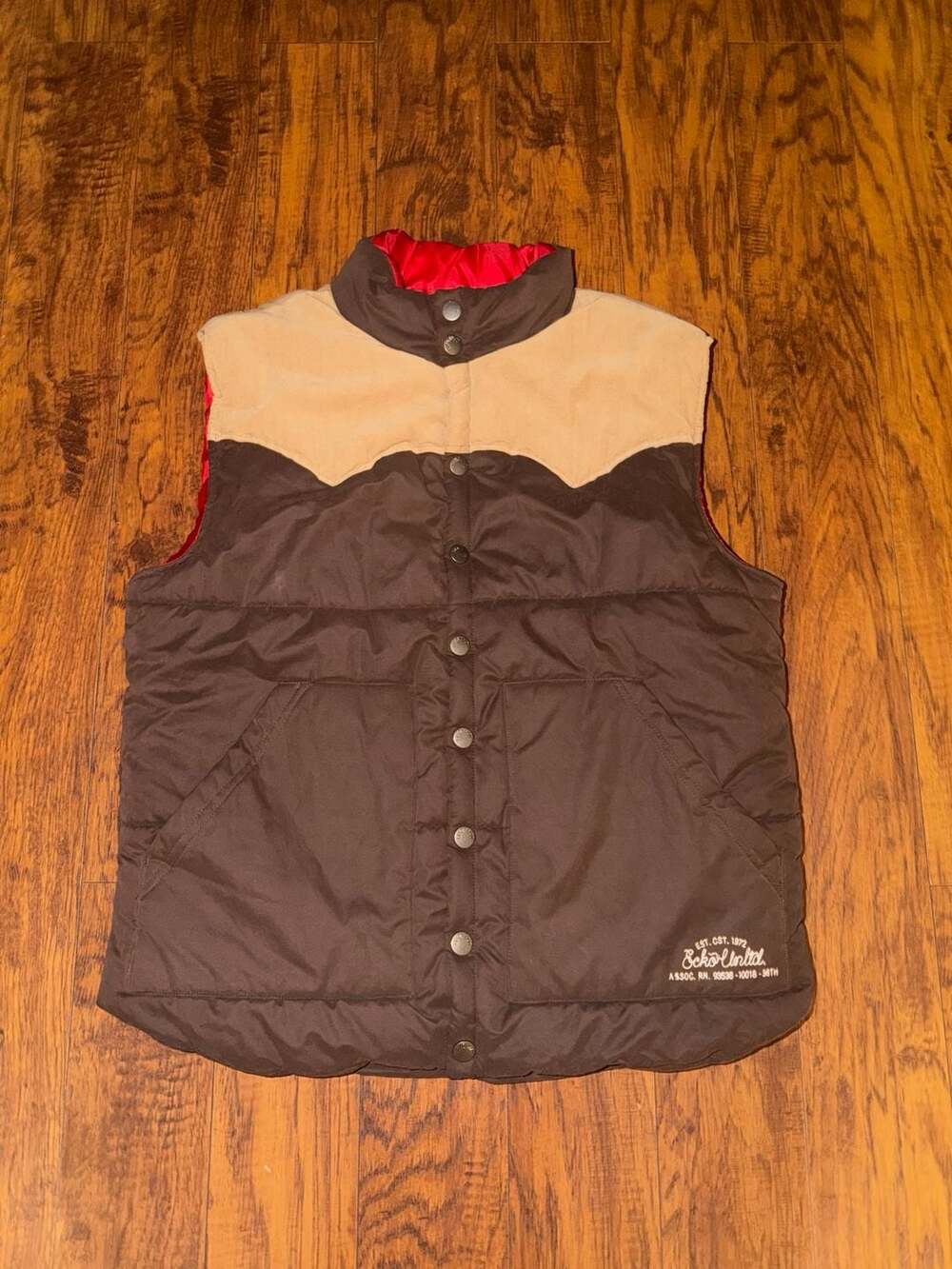 Ecko Unltd Vintage Puffer Vest Brown Tan Corduroy Yoke XLARGE